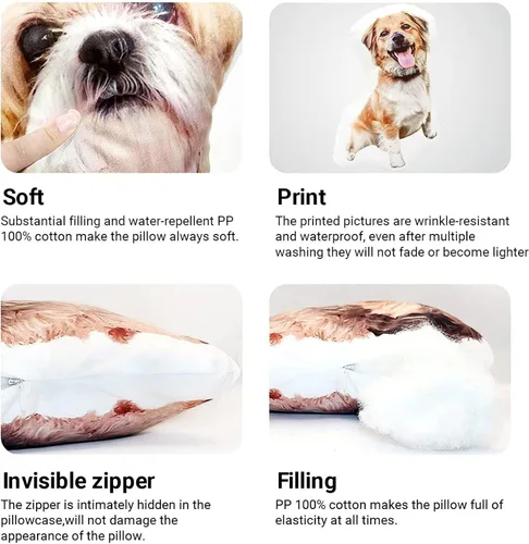 Vista 4 de Almohada personalizada para mascotas con foto personalizada almohada en forma de almohada dúplex impresión personalizable, regalo personalizado
