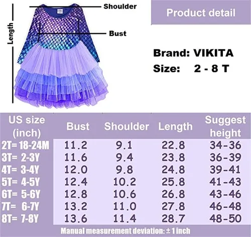 Vista 7 de VIKITA Vestidos de invierno de manga larga para niñas de 3 a 7 años