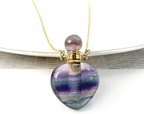 Vista 14 de Perfume Bottle Necklace Heart Shape, Amethyst Necklace Healing Crystal for Women, Essential Oil Diffuser Bottle Necklace Jewelry for Liquid
