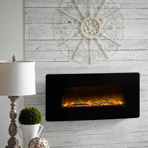 Vista 2 de Dimplex Winslow Chimenea eléctrica montada en la pared, 35 pulgadas, negro, 1400 W, moderna chimenea eléctrica de pared con calentador, múltiples