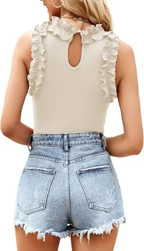 Vista 2 de WAYMAKER - Camiseta sin mangas para mujer, body de estilo sexy con espalda cruzada, cuello de tortuga simulado y ribeteado