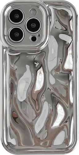 Vista 13 de Caseative Funda para iPhone 13 Pro Max, color negro Galjanoplastia de cromo suave de la burbuja del meteorito de la onda de la ondulación