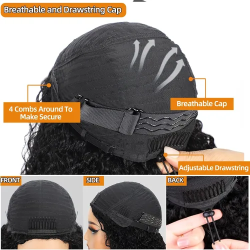 Vista 2 de Media peluca de cabello humano rizado crespo densidad 200 3 en 1 sin costuras volteable con diadema peluca de cabello humano sin pegamento usar