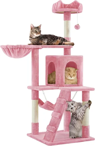 Vista 13 de Yaheetech - Árbol para gatos, torre para gatos de 54 pulgadas de altura para gatos de interior con plataforma extendida y cesta, espacioso Beige