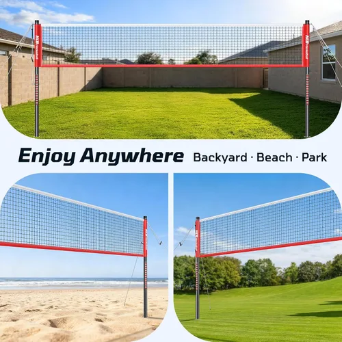 Vista 3 de Haokelball Outdoor Badminton Net Set with Anti-Sag Winch System - 20ft Badminton Net, 4 Rackets, 4 Shuttlecocks & Carry Bag, Badminton Set for