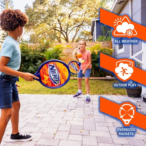 Vista 4 de Nerf Small Driveway Tennis Set for Kids - 2 Player Kids Tennis Set - Rackets and Foam Ball - Indoor + Outdoor - (2) Rackets + Foam Ball Included
