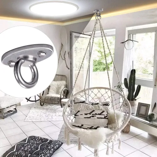 Vista 6 de SELEWARE Soporte de techo de acero inoxidable fundido para columpio, anclaje de pared, columpio de yoga, hamaca para silla, correas de suspensión
