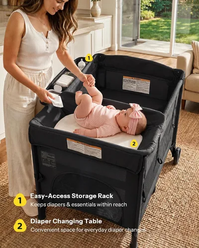 Vista 8 de HARPPA 6 in 1 Pack and Play with Bedside Bassinet, Foldable Playard