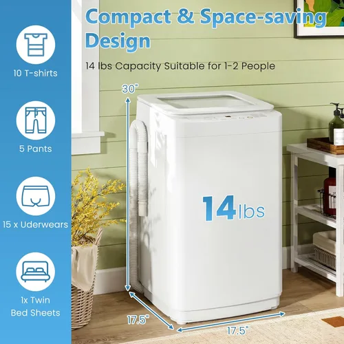 Vista 7 de Auertech Lavadora portátil, lavadora compacta totalmente automática de 0.9 pies cúbicos con bomba de drenaje, 10 programas, 3 niveles de agua, combo