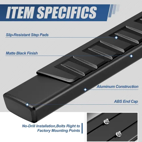 Vista 2 de Auto Dynasty Estribos compatibles con modelos 2007-2019 de Chevy Silverado GMC Sierra de cabina extendida, riel lateral de aluminio, estribo tipo