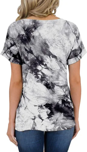 Vista 2 de MIHOLL - Camiseta holgada, informal, de manga corta, con cuello en V, para mujer