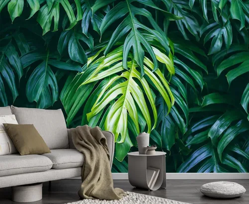 Vista 16 de Papel pintado de bosque tropical, palmera, mural de pared para dormitorio