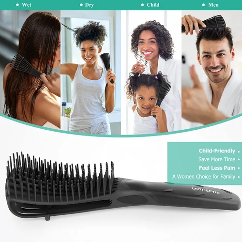 Vista 6 de Cepillo desenredante para el cabello, cepillo desenredante para adultos y niños, juego de peines para cabello rizado, ensortijado, afro y ondulado