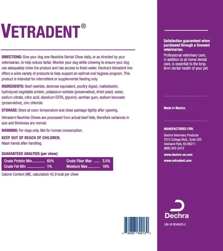 Vista 2 de Vetradent Masticables dentales de cuero crudo para perros, grandes, 30
