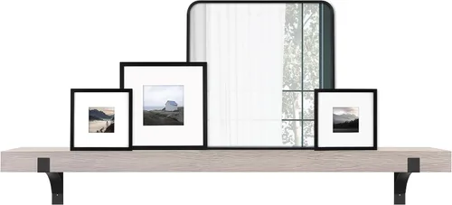 Vista 19 de MCS Repisa de 60 pulgadas, Master & Co Repisa de chimenea flotante de madera maciza con acabado blanco, estante flotante largo para sala de estar