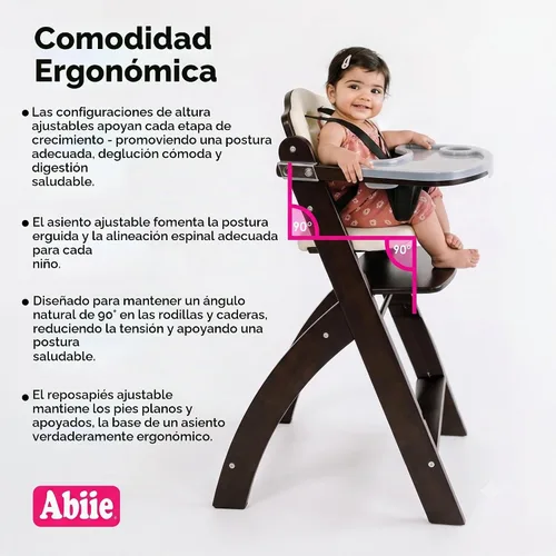 Vista 5 de Silla alta de madera con bandeja, de Abiie Beyond La solución de asiento perfecta para tu hijo como silla alta para comedor