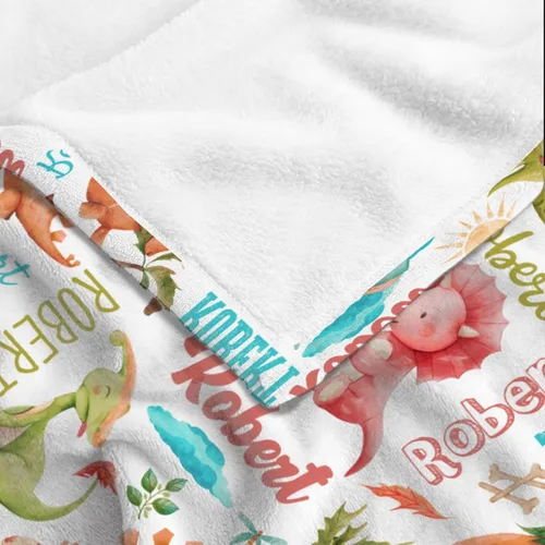 Vista 45 de Manta de regalo personalizada de dinosaurio con nombre para niñas, niños, recién nacidos, dinosaurio, manta personalizada para envolver al bebé