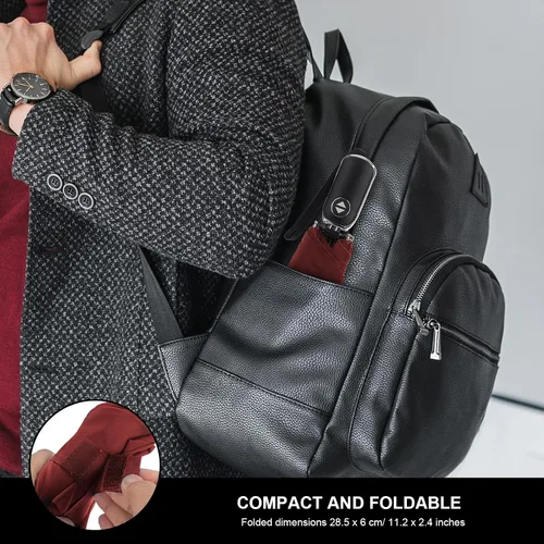 Vista 93 de LEAGERA Paraguas de viaje compacto para bolso, mango plano, impermeable para lluvia ligera