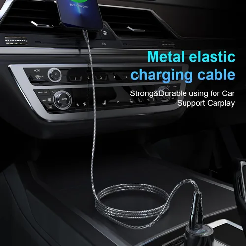 Vista 3 de MTAKYI Cable de carga de metal trenzado para iPhone de 6.6 pies de largo, certificado Lightning Apple MFi, carga rápida, cable USB de sincronización