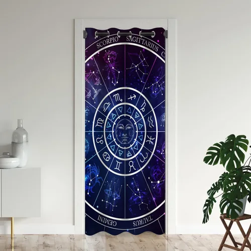 Vista 9 de Cortinas opacas de fantasía bohemias para puertas, diseño de luna mística, estrellas, tribal, para armario de dormitorio de niños, con ojales
