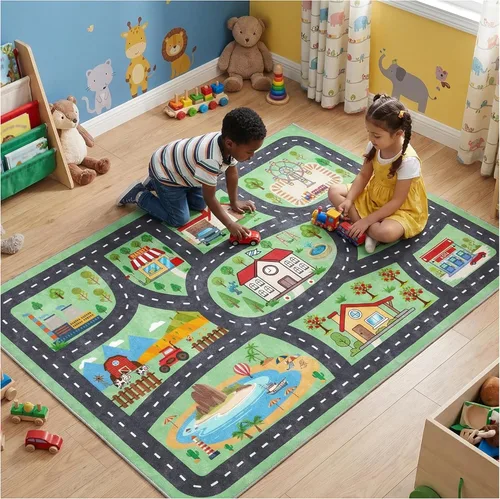 Vista 16 de Alfombra para niños, alfombra de coche para niños, tapete de juego, alfombra para coches de juguete para sala de juegos, aula, habitación de niños