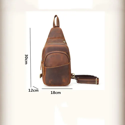 Vista 6 de Ztimi Bolso de pecho de cuero retro para hombre, bolso de mensajero de moda, mochila de cuero para hombre (color A Tamaño 11.8 x 4.7 x 7.1in)