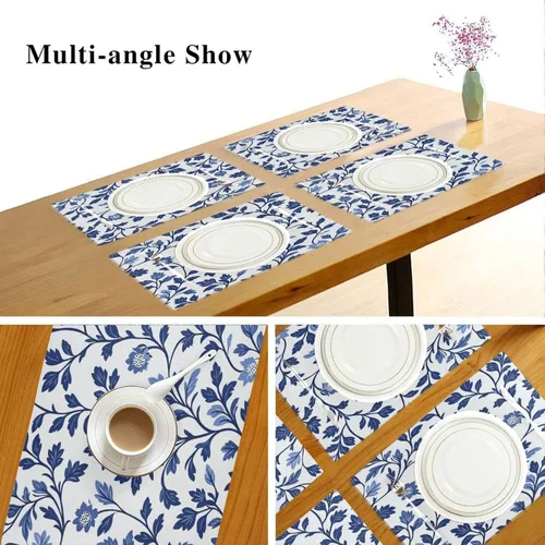 Vista 6 de Custom Europen Vine Scroll Pattern Blue Easter Place Mats Interior rústico lavable redondo manteles individuales 6 piezas 12 x 18 manteles redondos