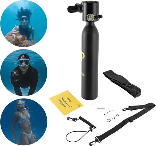 Vista 6 de Mini tanque de buceo conjunto de buceo, equipo de buceo inflable de 0.5L, tanque de oxígeno para respiración subacuática, constante con válvula