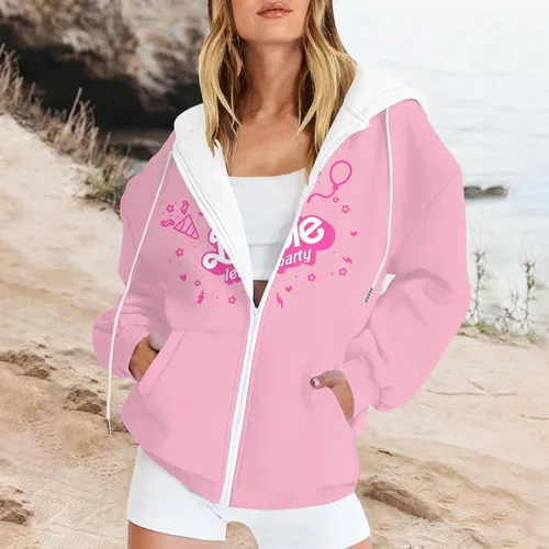 Vista 2 de ANNAPU Sudadera con capucha para mujer, de manga larga, con bolsillo de canguro, estampado de bar-bie básico, abrigo de otoño