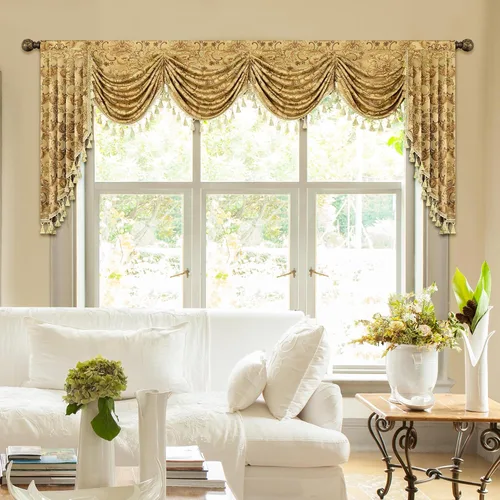 Vista 33 de Loom and Mill Cenefas de Cascada de Lujo para Ventanas, Elegante Cenefa de Cortinas Gruesas de Jacquard con Borlas para Sala de Estar, Dormitorio