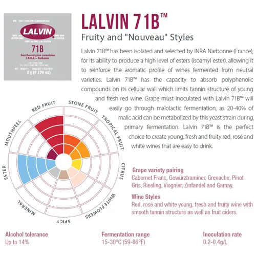Vista 4 de Lalvin 71B Levadura de vino (paquete de 5) - Hacer Mead de Sidra de Vino Kombucha en casa - 0.18 oz Sachets - Saccharomyces cerevisiae - Vendido por