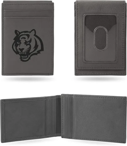 Vista 18 de Rico Industries - Cartera de bolsillo frontal con grabado láser NFL de fútbol, gris, compacta/cómoda/delgada