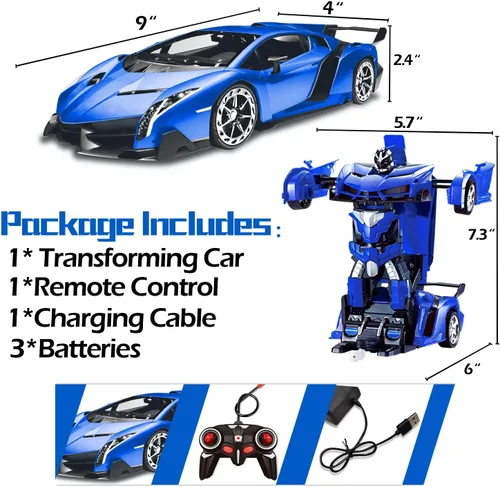 Vista 6 de Coche de control remoto - Juguetes de robot transformables para niños adolescentes, coche RC recargable con luces, coche RC 2.4Ghz 1:18 recargable