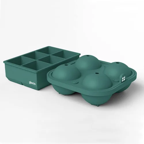 Vista 4 de Bandejas de silicona para cubitos de hielo, moldes de hielo cuadrados de 2 Combo 6+4 (Verde)