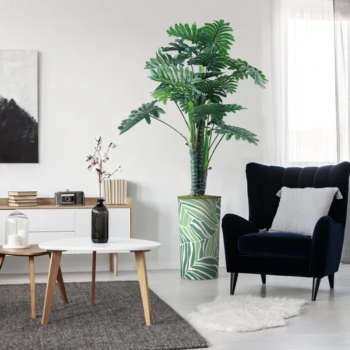 Vista 8 de Árbol artificial en macetero con diseño de hojas verdes, palmera tropical areca artificial de seda para decoración del hogar en interiores