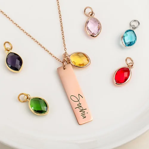 Vista 3 de Collar con nombre personalizado con piedra de nacimiento