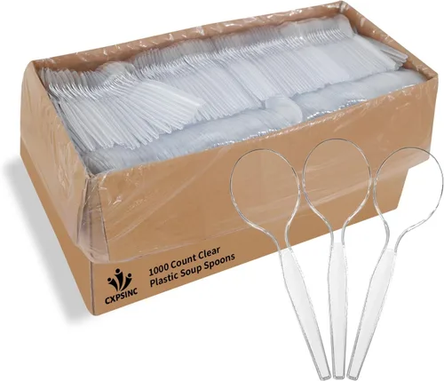 Vista 6 de [Paquete de 1000] Tenedores de plástico transparente desechables pesados, dimensiones para fiestas, caja combinada de cubiertos de plástico