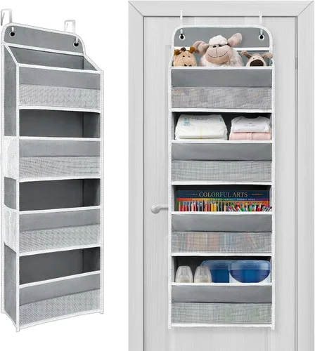 Vista 12 de Organizadores de cocina y almacenamiento con 4 bolsillos laterales de malla, capacidad de peso de 44 libras para colgar detrás de la puerta