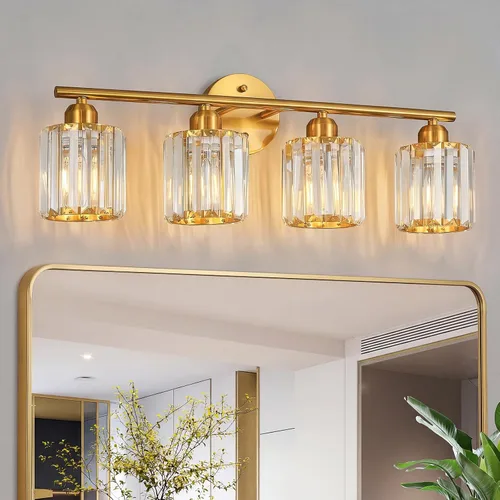 Vista 14 de Moderna lámpara de tocador de cristal de 2 luces, lámpara vertical de baño de níquel cepillado sobre espejo para tocador y lavabo, compatible