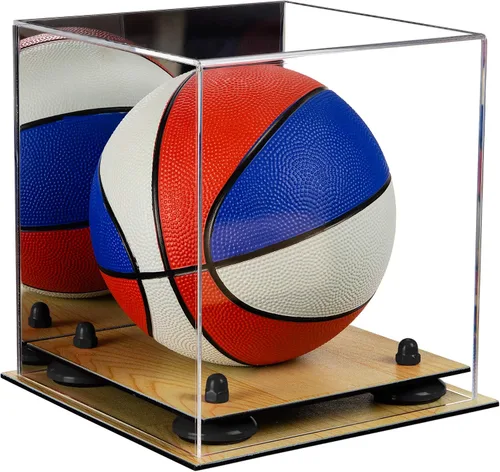 Vista 21 de Better Display Cases Mini acrílico - Miniatura (no tamaño completo) Baloncesto vitrina con elevadores negros y espejo (A015-BR)
