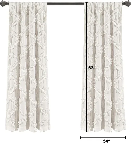 Vista 8 de Lush Decor Par de paneles de cortinas para ventana con volantes de diamante, 63 x 54 pulgadas, blanco