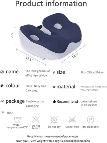 Vista 6 de Cojín de asiento de espuma viscoelástica transpirable para el dolor de espalda, coxis, silla ortopédica de oficina, silla de ruedas, soporte