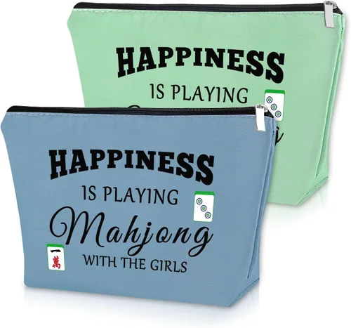 Vista 9 de Sazuwu Mahjong - Bolsa de maquillaje divertida para mujer, 2 piezas beige., Viaje, único
