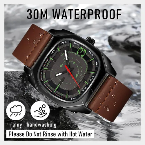 Vista 5 de findtime Relojes para hombre con correa de cuero de 10.039 in, reloj analógico impermeable de 98.4 ft para hombres