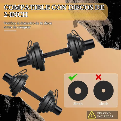 Vista 5 de Mancuernas olímpicas de 16 pulgadas, juego de barras de mancuernas cargables para platos estándar de 2 pulgadas, barras de peso con 2 pares