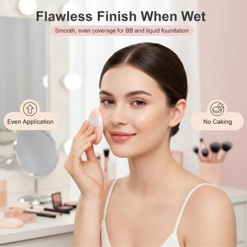 Vista 5 de 1 juego de 7 piezas de cojín de aire multifuncional, esponja de huevo para maquillaje en seco y húmedo, reutilizable, base de crema BB crema