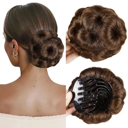 Vista 8 de HANNE Extensiones de cabello sintético para mujer, moño falso, extensiones
