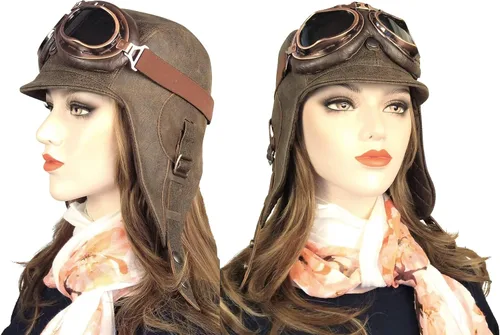 Vista 5 de Leather Aviator Hat, Real Vintage Brown Leather Helmet, Pilot Cap, for Men & Women