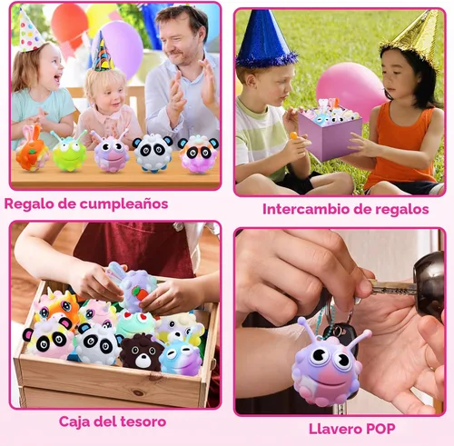 Vista 6 de KissFree PAQUETE DE 18 Pelotas Pop de Animales Recuerdos de Fiesta para Niños, Pelotas Pop 3D Juguetes Fidget, Regalos de Cumpleaños para Niños
