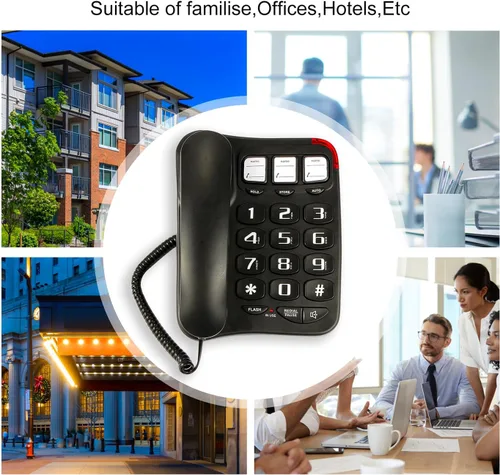 Vista 10 de Teléfono grande con cable de botón para personas mayores, marcación rápida de fotos, control de volumen, altavoz, cable extralargo, alerta de flash
